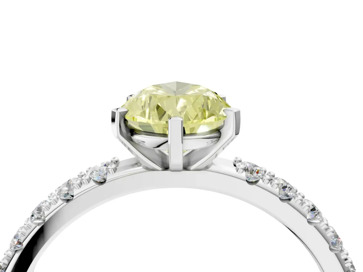 Fancy Yellow Pear Cut Diamond Solitaire Pavé Band with Four-Prong Setting Silver