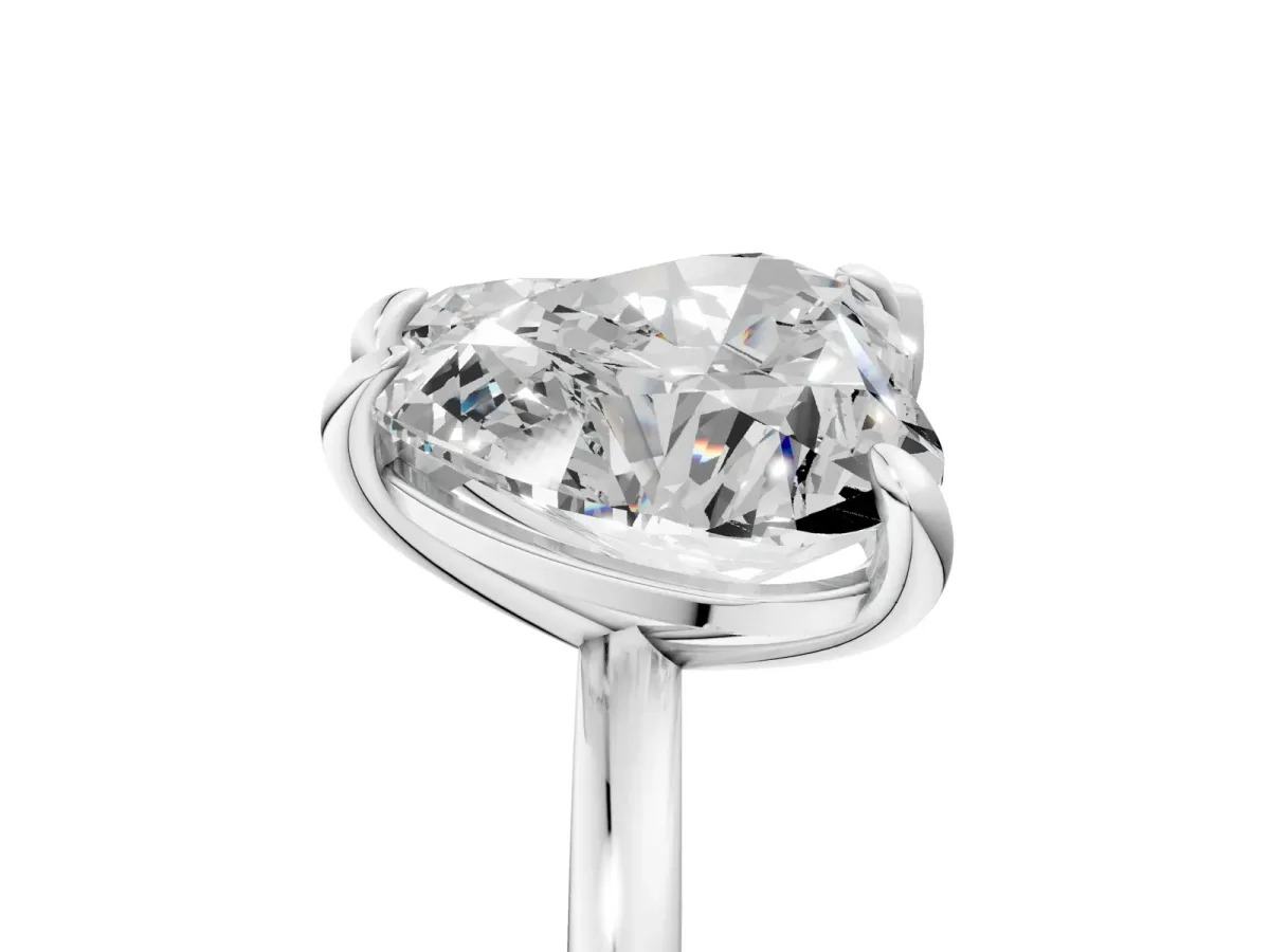 Pear and Heart Toi Moi Ring with Prong Setting and Plain Band Silver