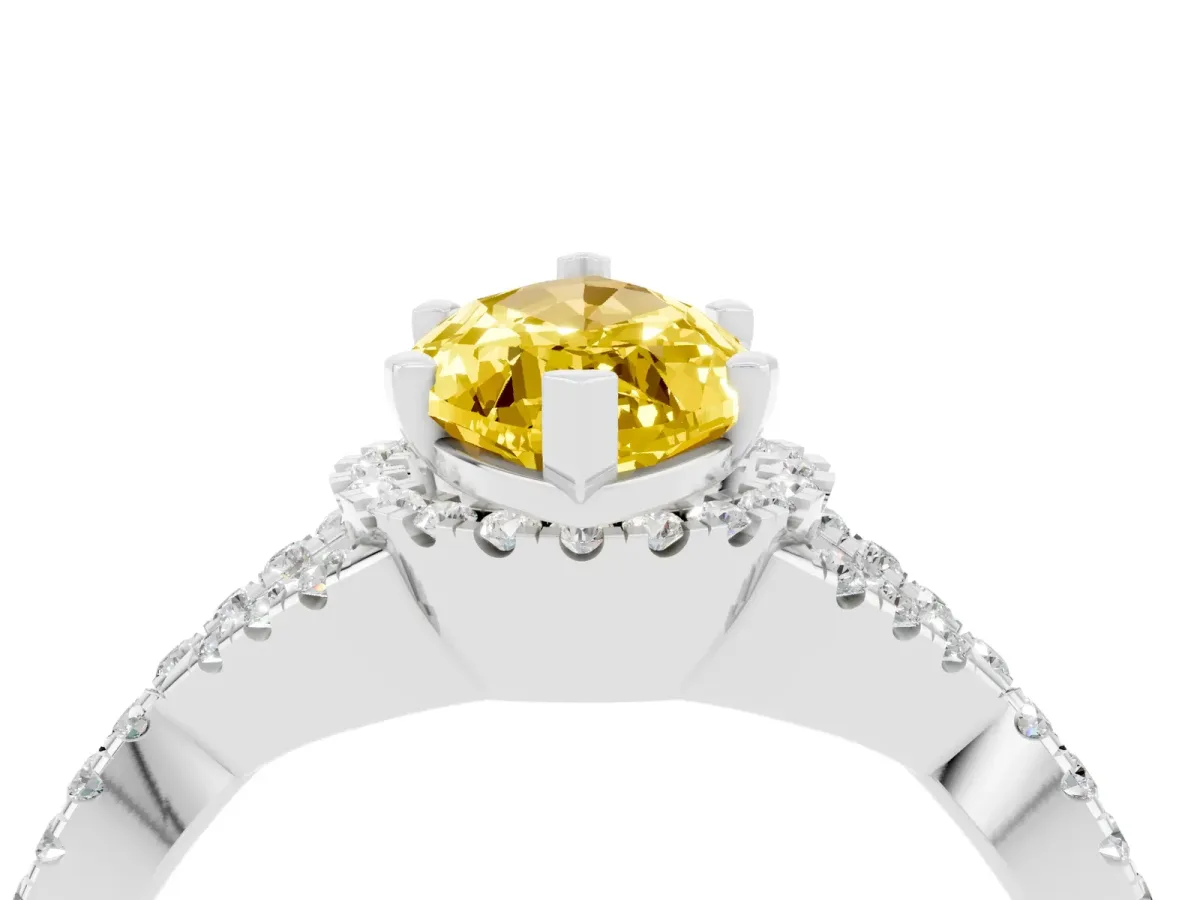 Marquise Cut Yellow Sapphire Halo Twist Band Solitaire Prong Setting Ring White gold