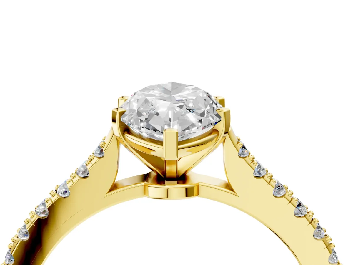 Marquise Cut Cut Solitaire Diamond Engagement Ring with Pave Band and Four-Prong Setting Yellow gold