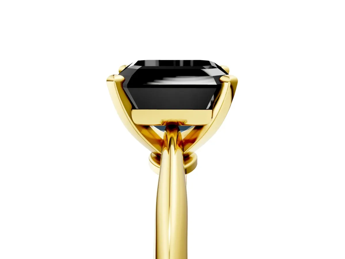 Fancy Black Asscher Cut Diamond Solitaire Engagement Ring with Classic Band and Four-Prong Setting Yellow gold