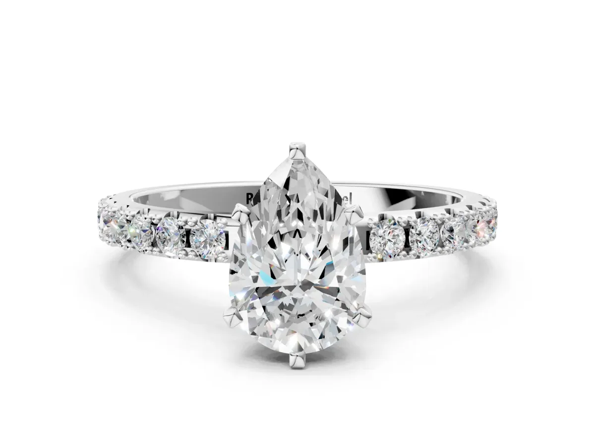 Pear Cut Diamond Solitaire Pavé Band with Four-Prong Setting Silver