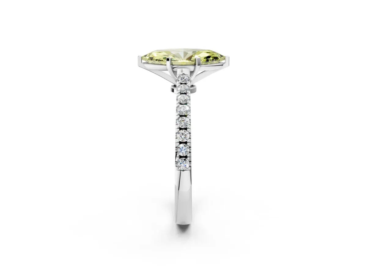 Fancy Yellow Marquise Cut Cut Solitaire Diamond Engagement Ring with Pave Band and Four-Prong Setting White gold