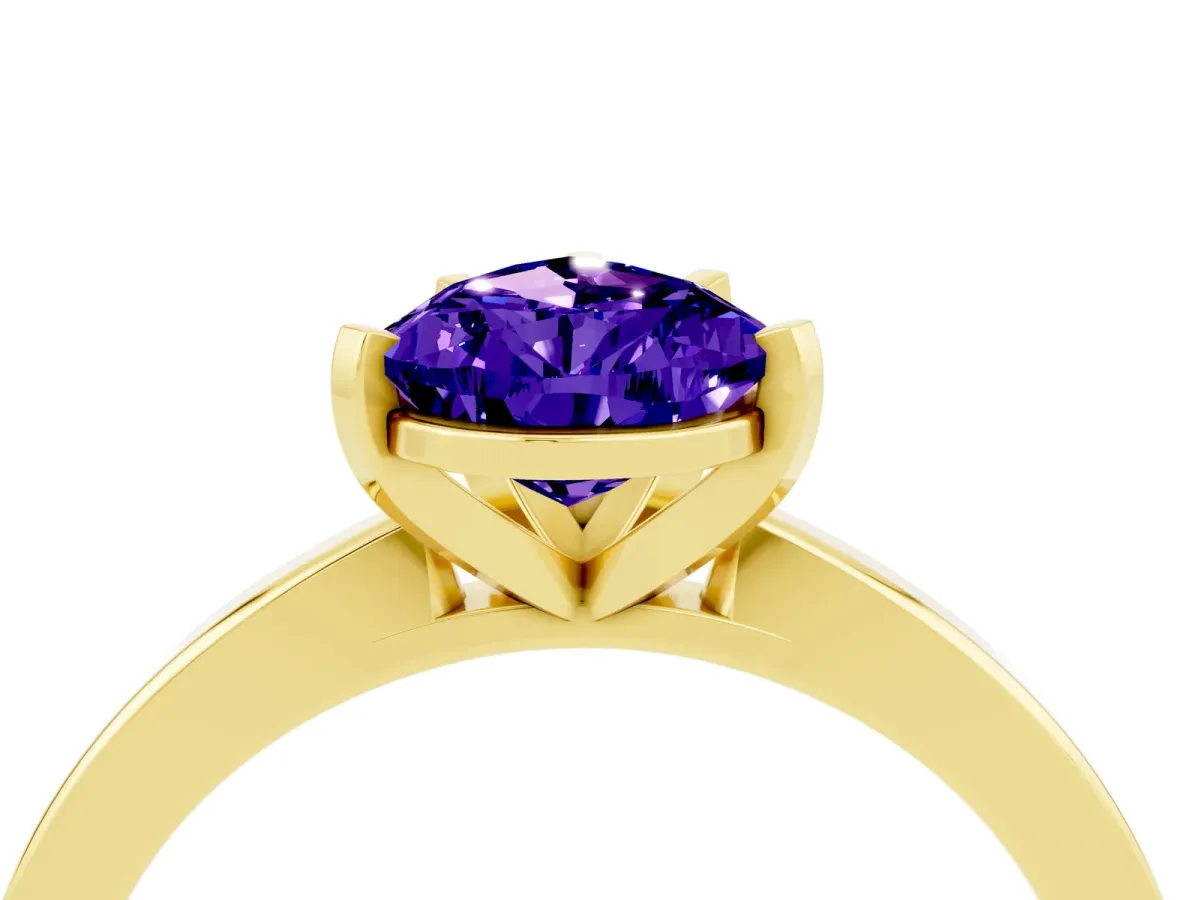 Pear Cut Tanzanite Solitaire Engagement Ring with Classic Band and Four-Prong Setting Yellow gold