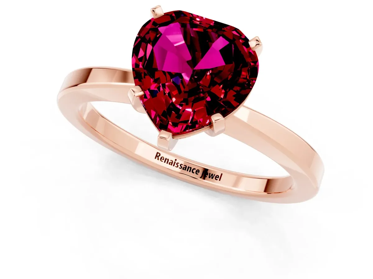 Heart Cut Garnet Solitaire Engagement Ring with Classic Band and Four-Prong Setting Rose gold