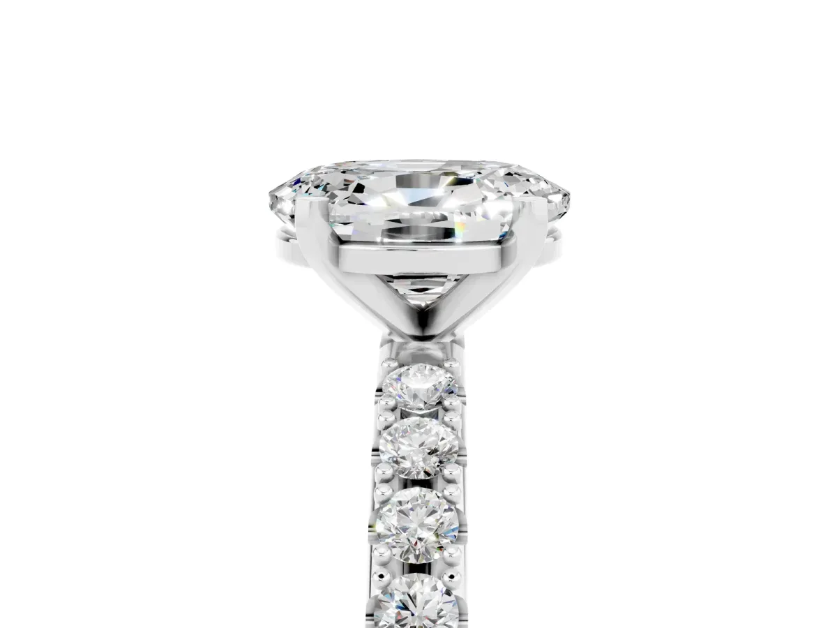 Oval Cut Moissanite Solitaire Pavé Band with Four-Prong Setting White gold