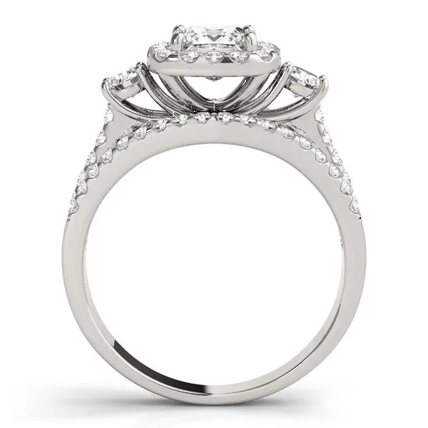 Halo Princess Cut Cut Split Shank Diamond Ring with Four-Prong Setting Silver