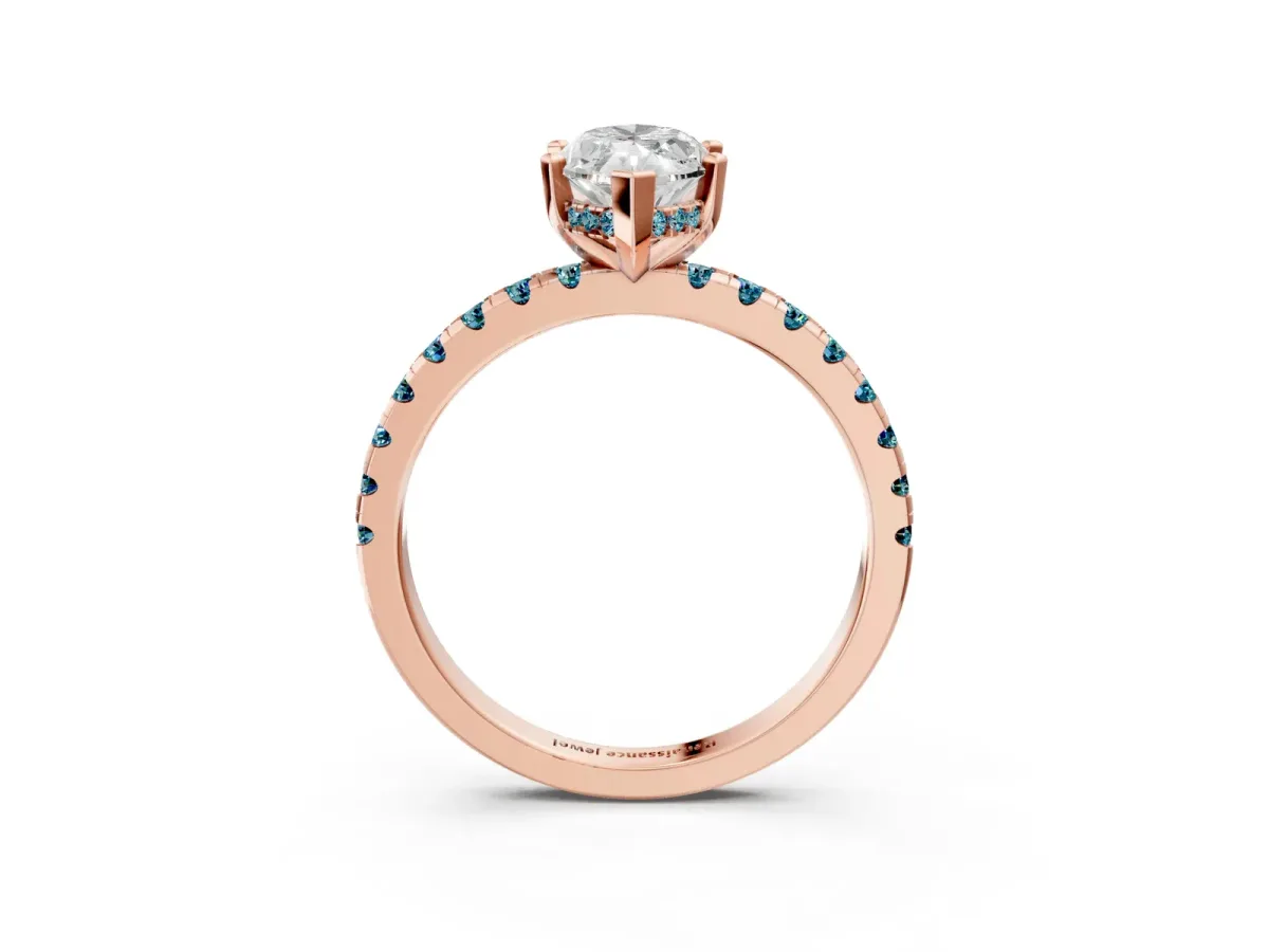 Marquise Cut Diamond Solitaire Ring with Round Blue Topaz Pavé Band and Four-Prong Setting Rose gold