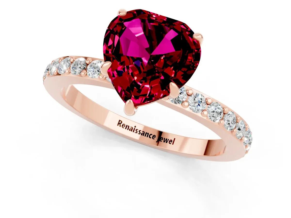 Heart Cut Garnet Solitaire Engagement Ring with Pavé Band and Four-Prong Setting Rose gold