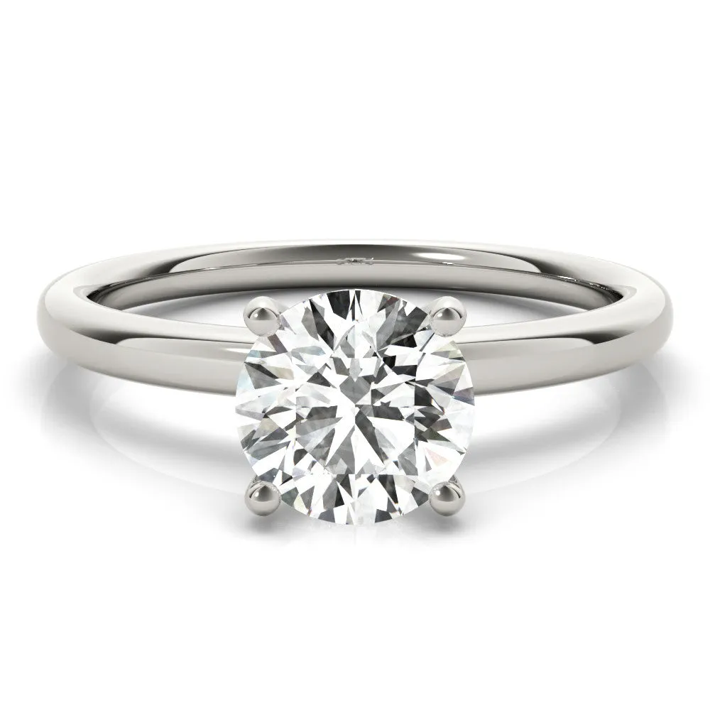 Round Cut Diamond Solitaire Ring with Classic Band and Four-Prong Setting Platinum