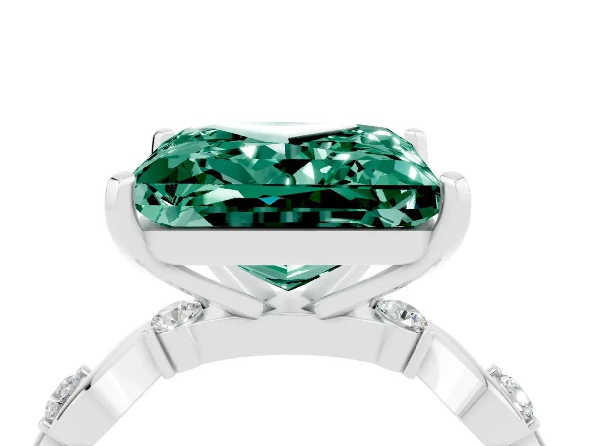 Princess Cut Green Sapphire Solitaire Twisted Band with Round Accents and Prong Setting Platinum