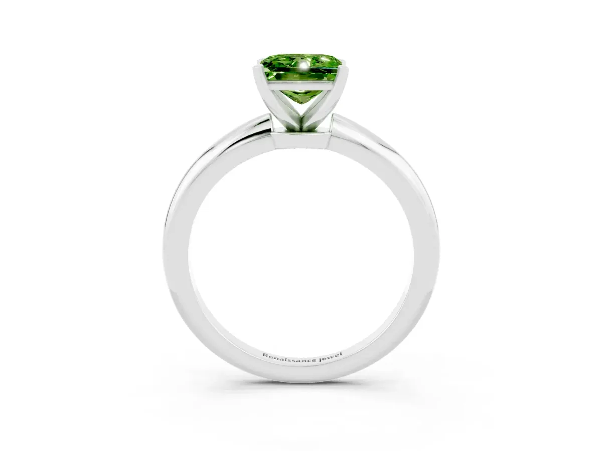 Princess Cut Peridot Solitaire Ring with Six-Prong Setting and Classic Band Silver