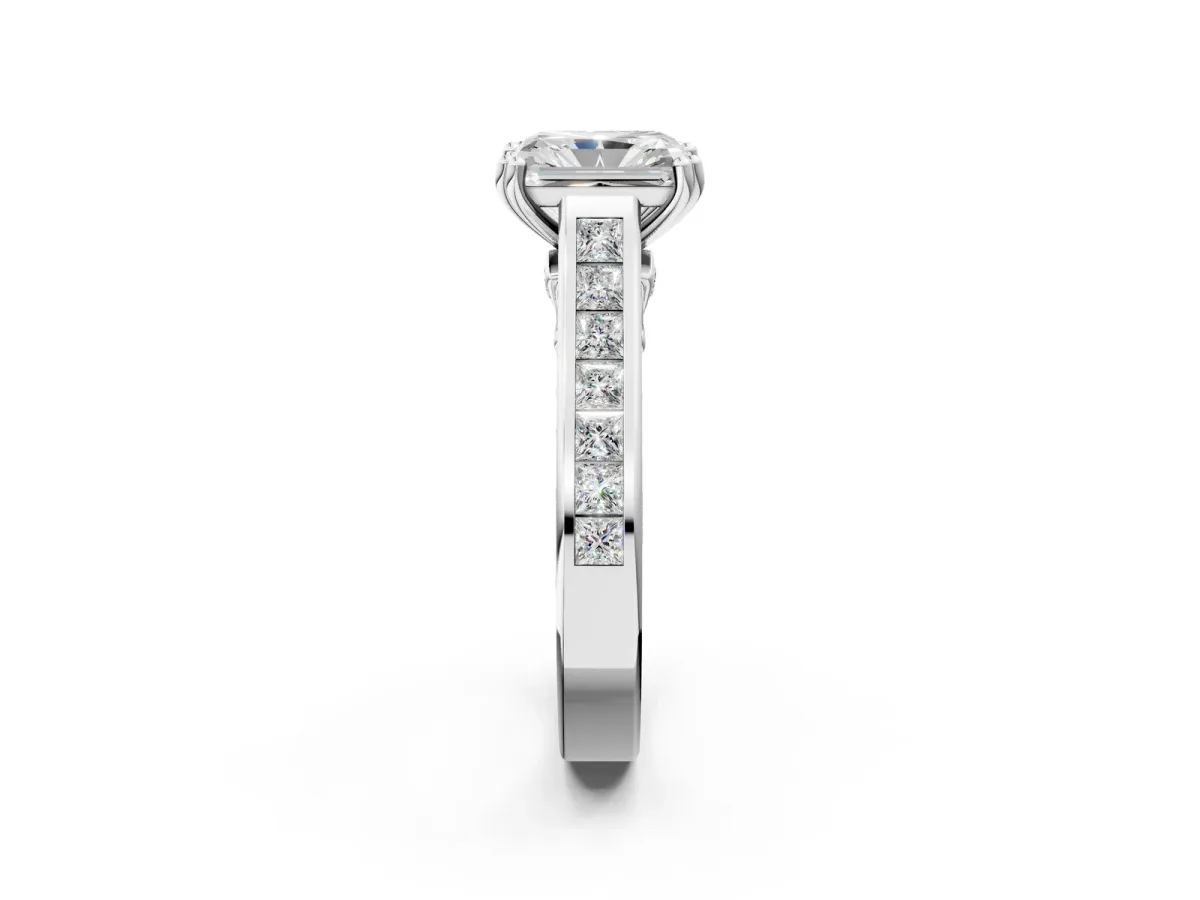 Radiant Cut Cut Channel Set Solitaire Engagement Ring with Prong Setting Platinum