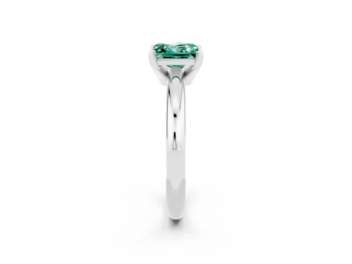 Princess Cut Green Sapphire Solitaire Engagement Ring with Round Band and Four-Prong Setting Platinum