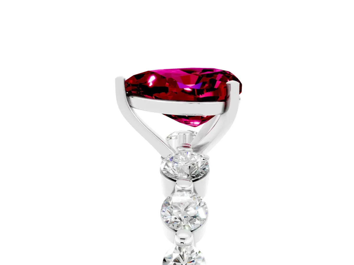 Heart Cut Solitaire Garnet Ring with Pave Band and Four-Prong Setting Silver