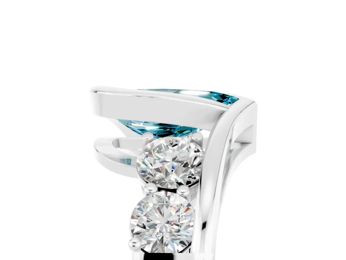 Bezel Set Pear Cut Blue Topaz Bypass Ring with Round Accents Platinum
