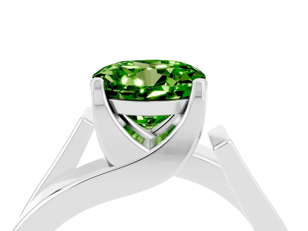 Modern Tension Set Round Cut Peridot Solitaire Wide Band Ring Platinum