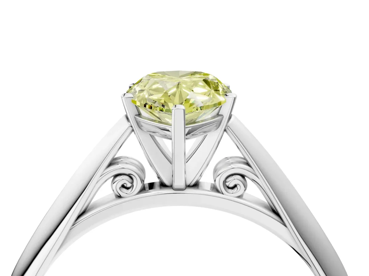 Fancy Yellow Pear Cut Diamond Solitaire Engagement Ring with Cathedral Setting and Four-Prong Mount Platinum
