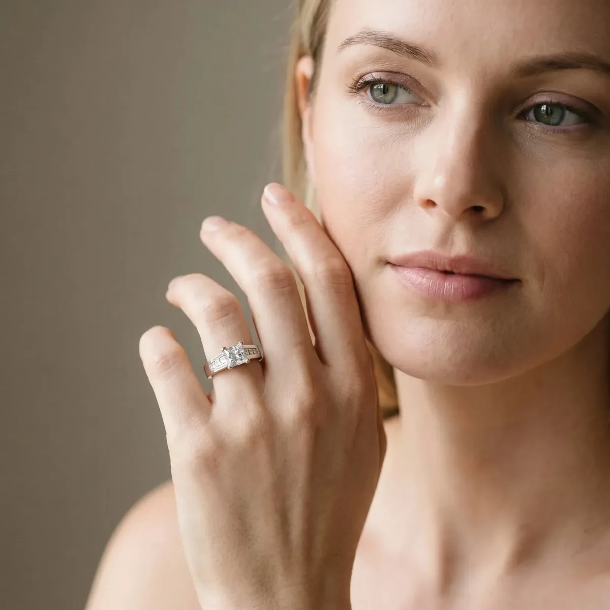 Asscher Cut Cut Channel Set Solitaire Ring with Four-Prong Setting Platinum