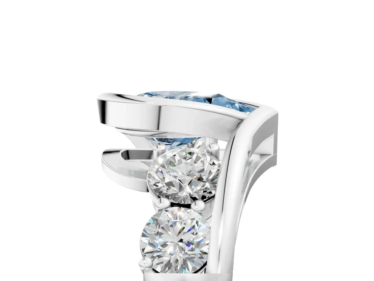 Fancy Blue Bezel Set Pear Cut Diamond Bypass Ring with Round Accents Platinum