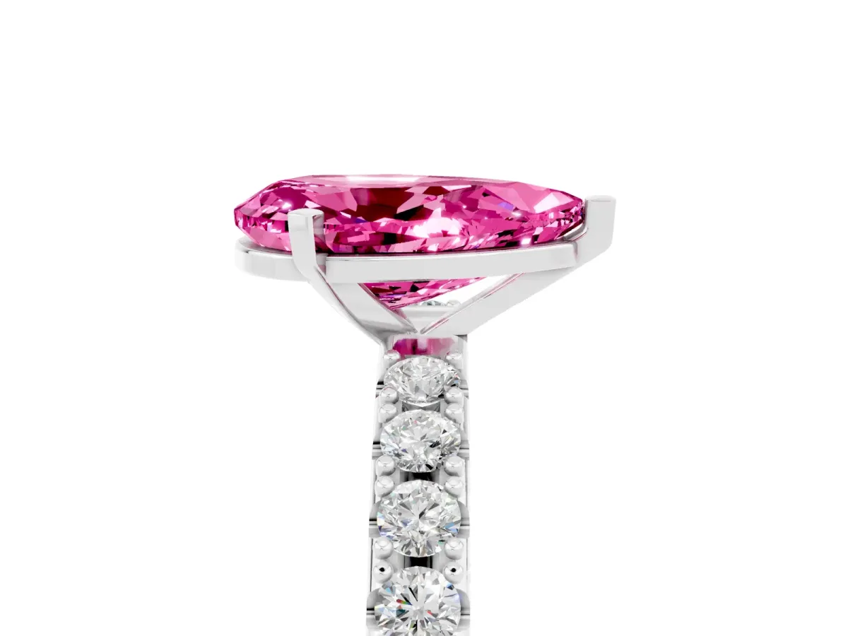 Pear Cut Pink Sapphire Solitaire Pavé Band with Four-Prong Setting Silver