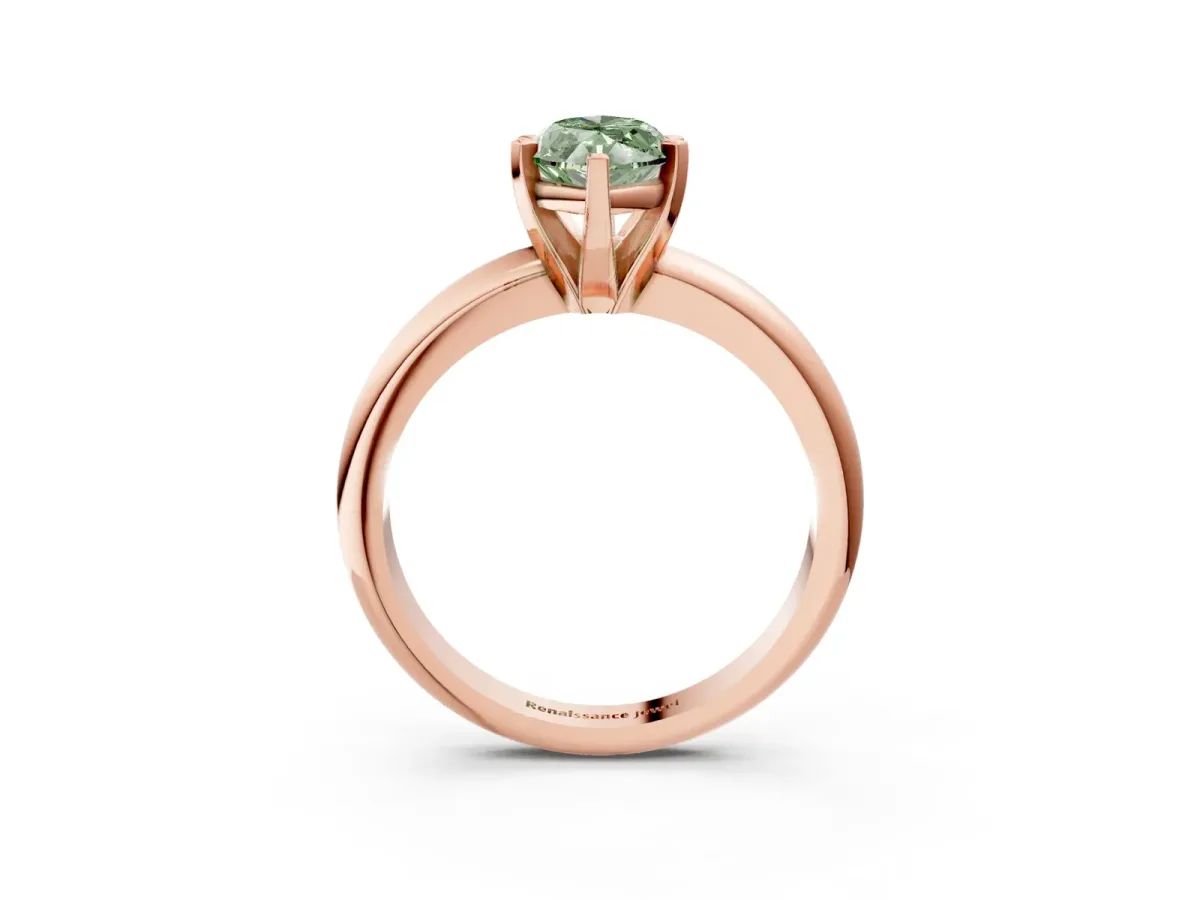 Fancy Green Marquise Cut Diamond Solitaire Engagement Ring with Round Band and Four-Prong Setting Rose gold