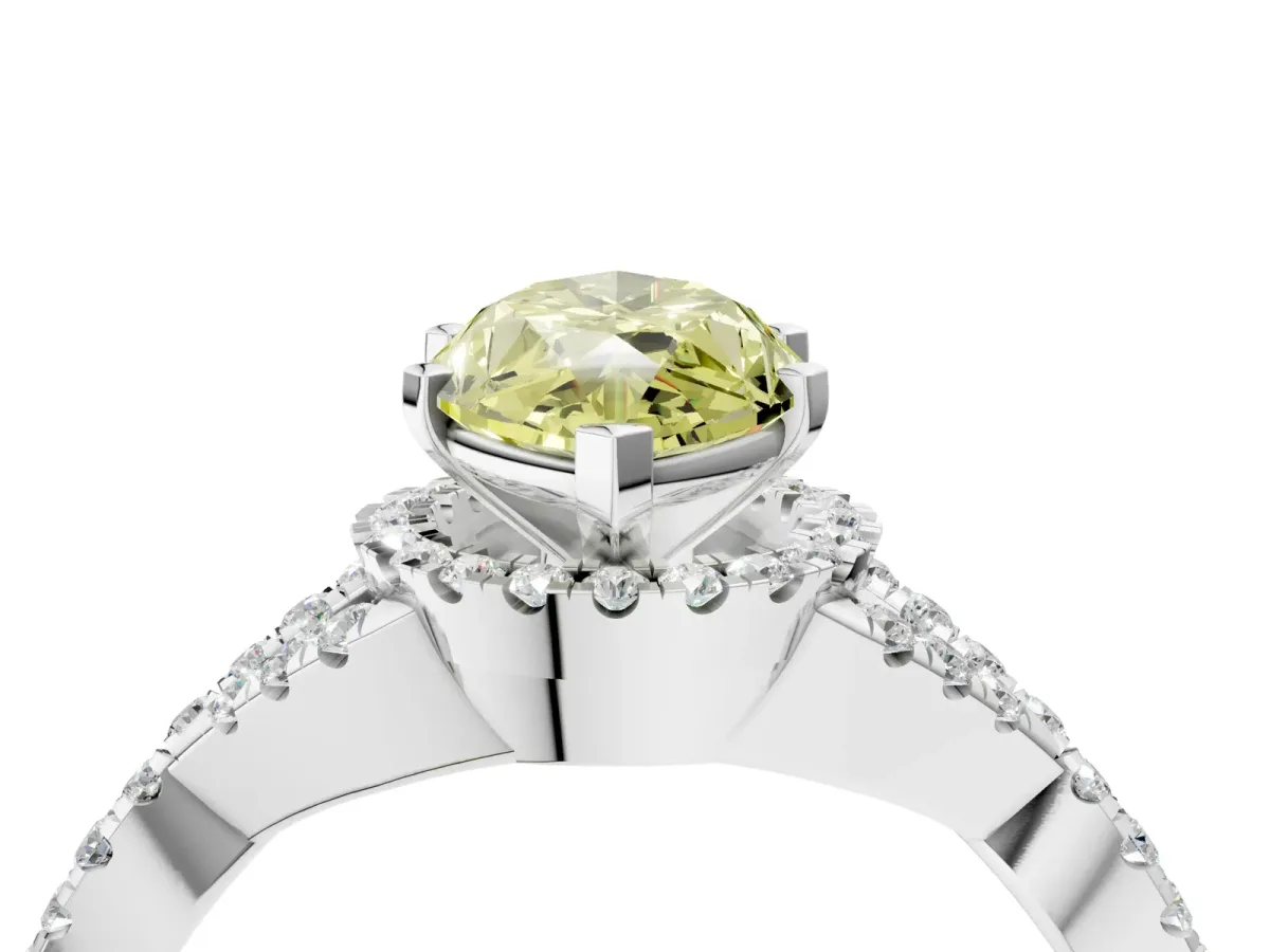 Fancy Yellow Marquise Cut Diamond Halo Twist Band Solitaire Prong Setting Ring White gold