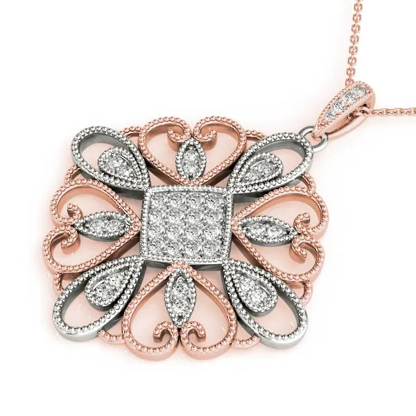 Pavé Round Diamond Filigree Pendant with Milgrain Detail Rose gold