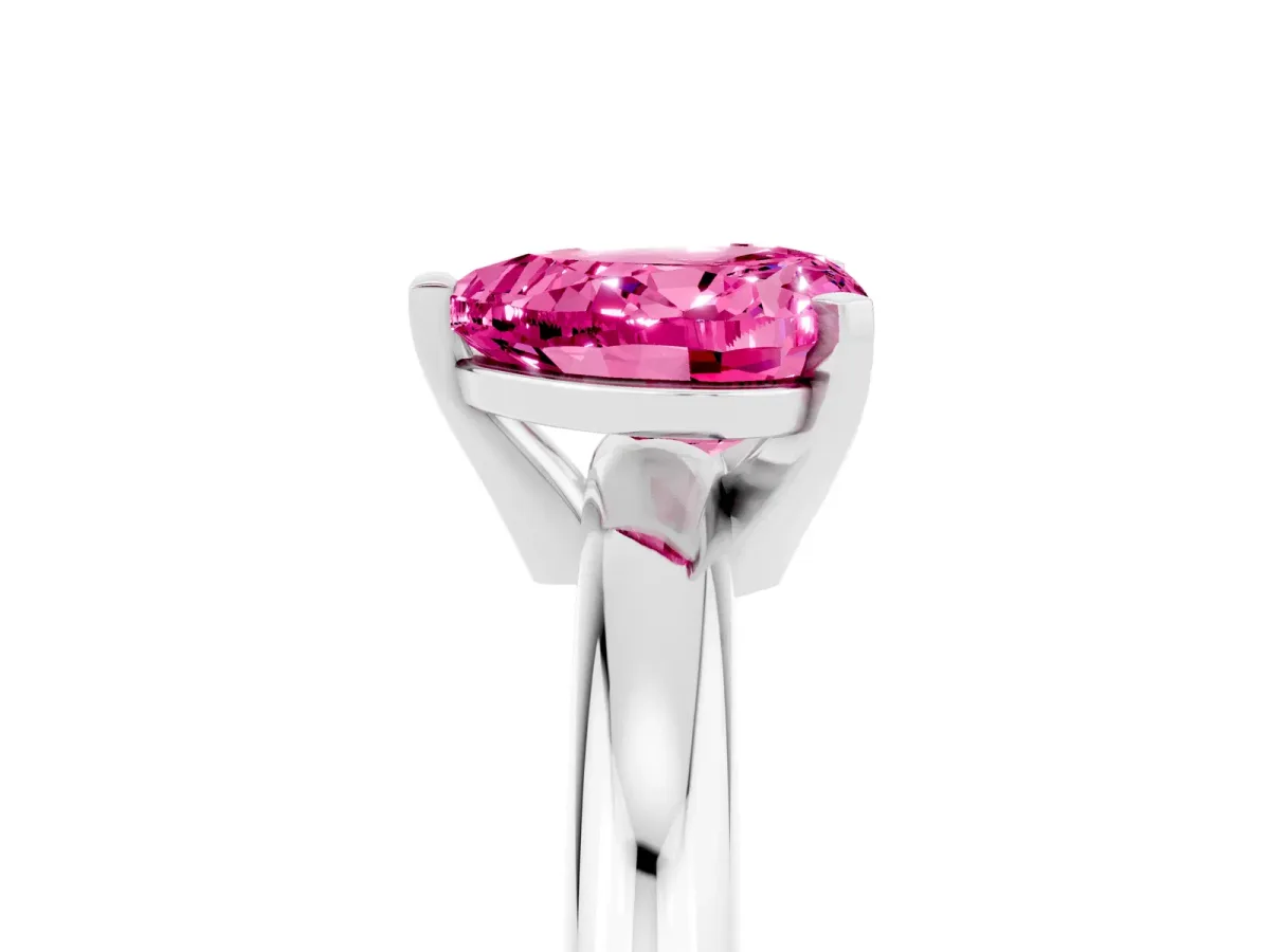 Heart Cut Pink Sapphire Solitaire Engagement Ring with Round Band and Four-Prong Setting White gold