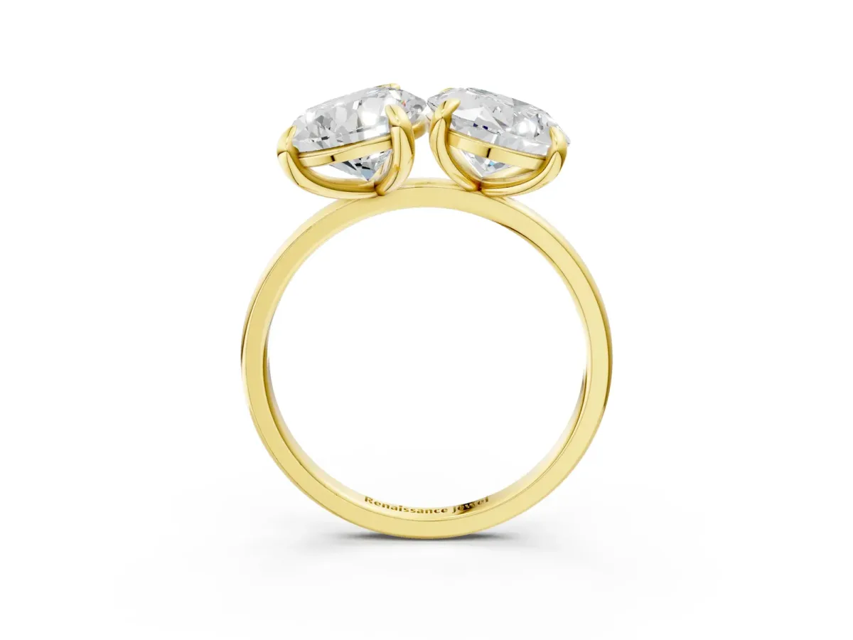 Oval and Pear Toi Moi Ring with Prong Setting and Plain Band Yellow gold