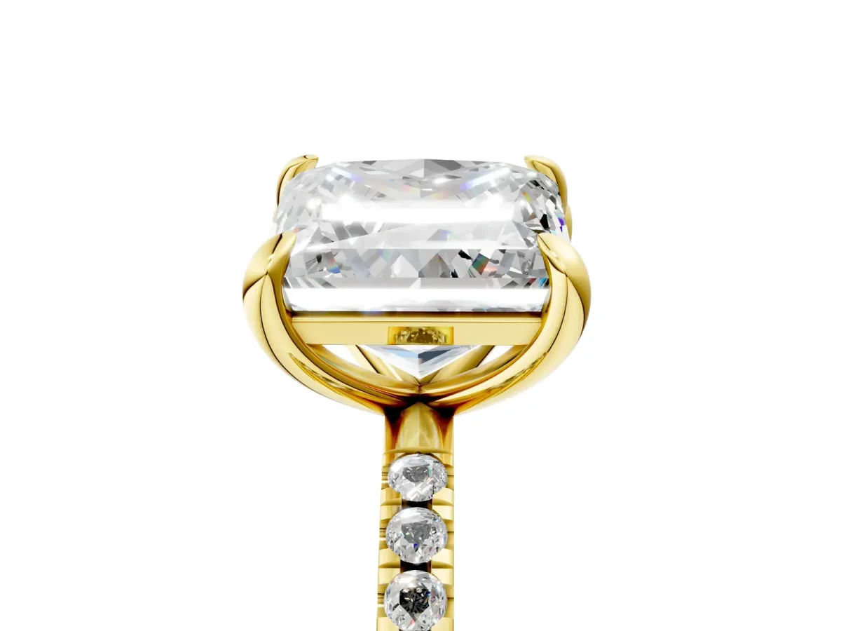 Radiant and Princess Toi Moi Ring with Prong Setting and Pave Band Yellow gold