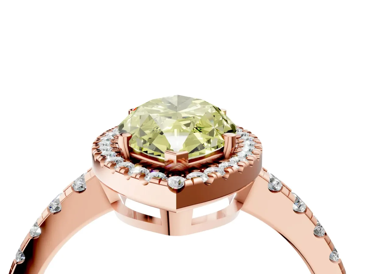 Fancy Yellow Marquise Cut Diamond Halo Ring with Pavé Band and Four-Prong Setting Rose gold