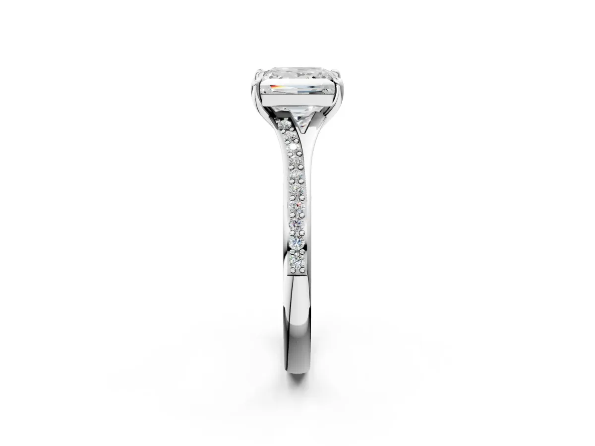 Princess Cut Diamond Solitaire Ring with Pavé Band and Prong Setting Silver