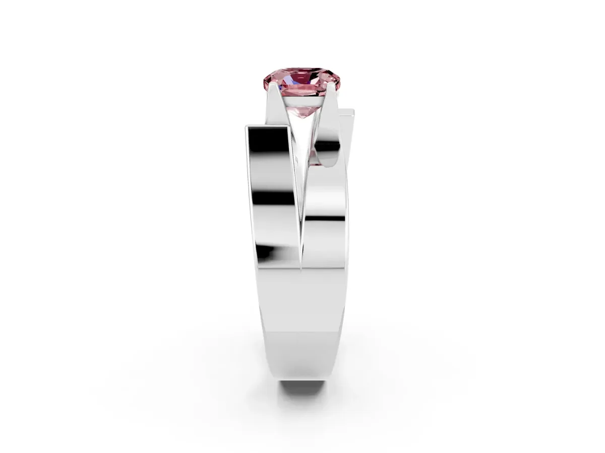Modern Tension Set Cushion Cut Morganite Solitaire Wide Band Ring Silver