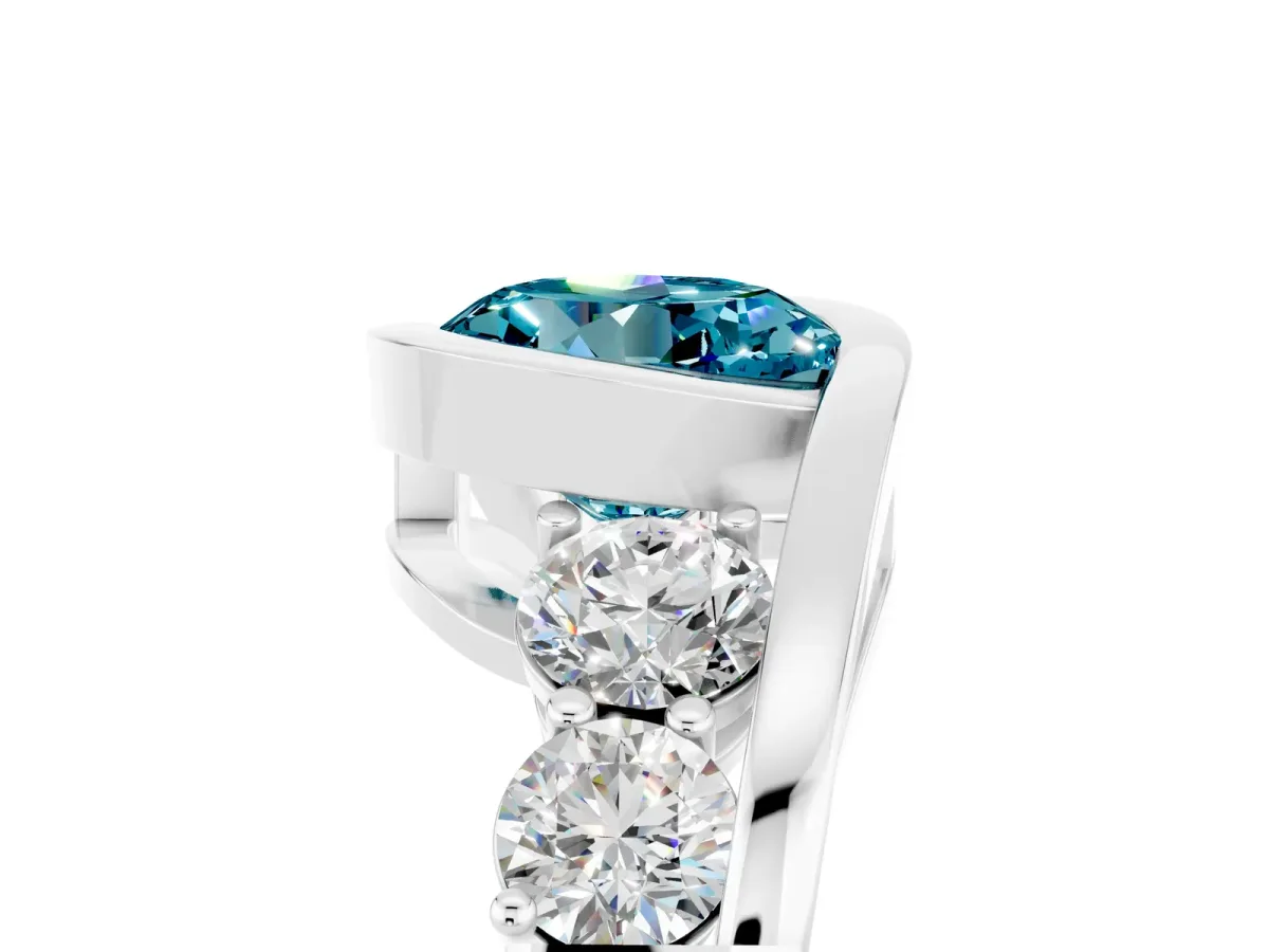 Bezel Set Round Cut Blue Topaz Bypass Ring with Round Accents Platinum