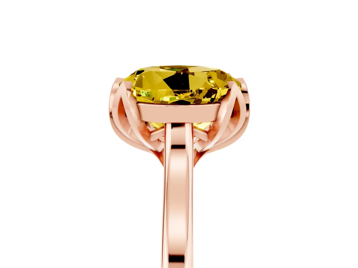 Round Cut Yellow Sapphire Solitaire Ring with Flower Prong Setting and Classic Band Rose gold
