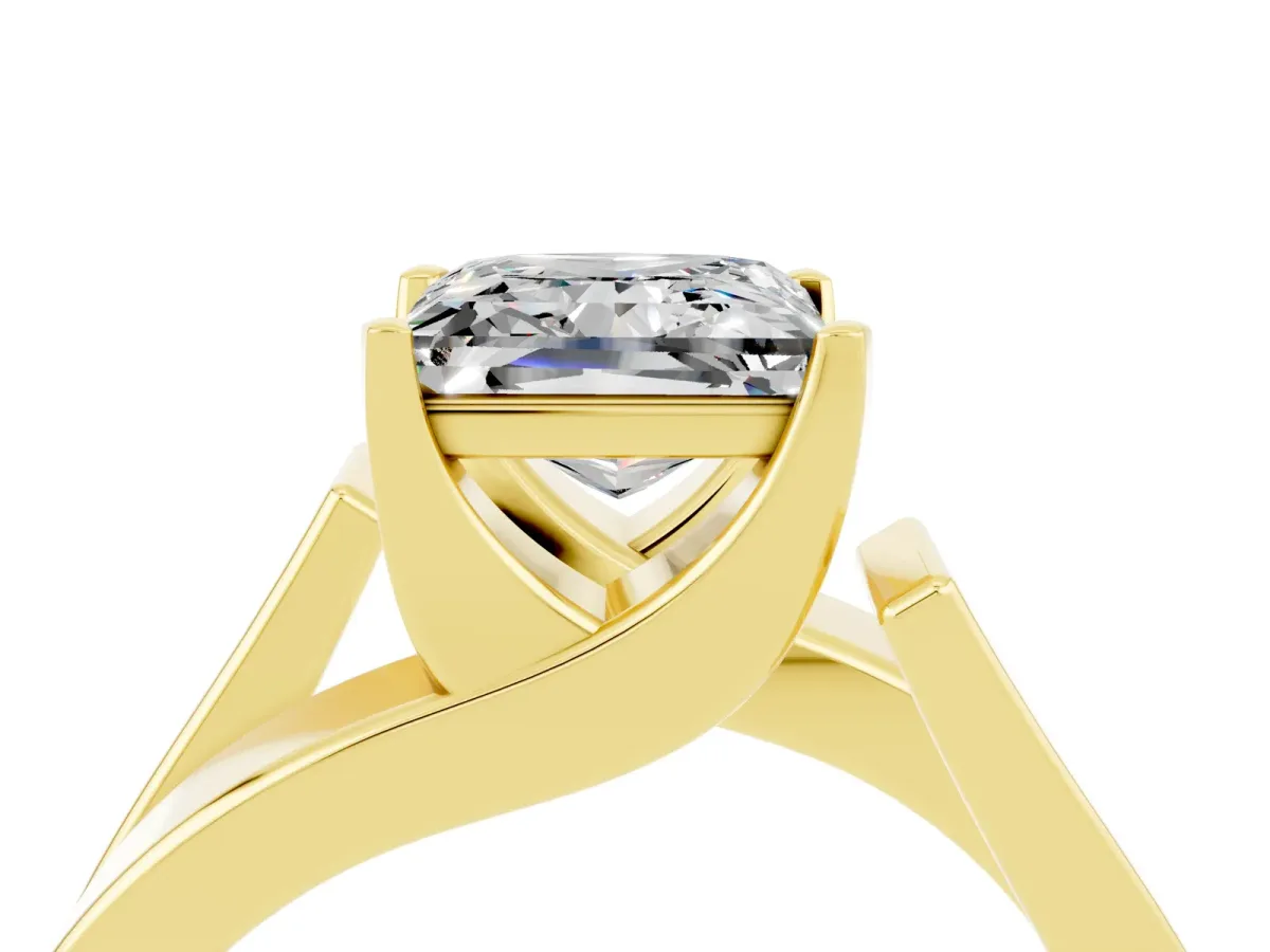 Modern Tension Set Princess Cut Moissanite Solitaire Wide Band Ring Yellow gold