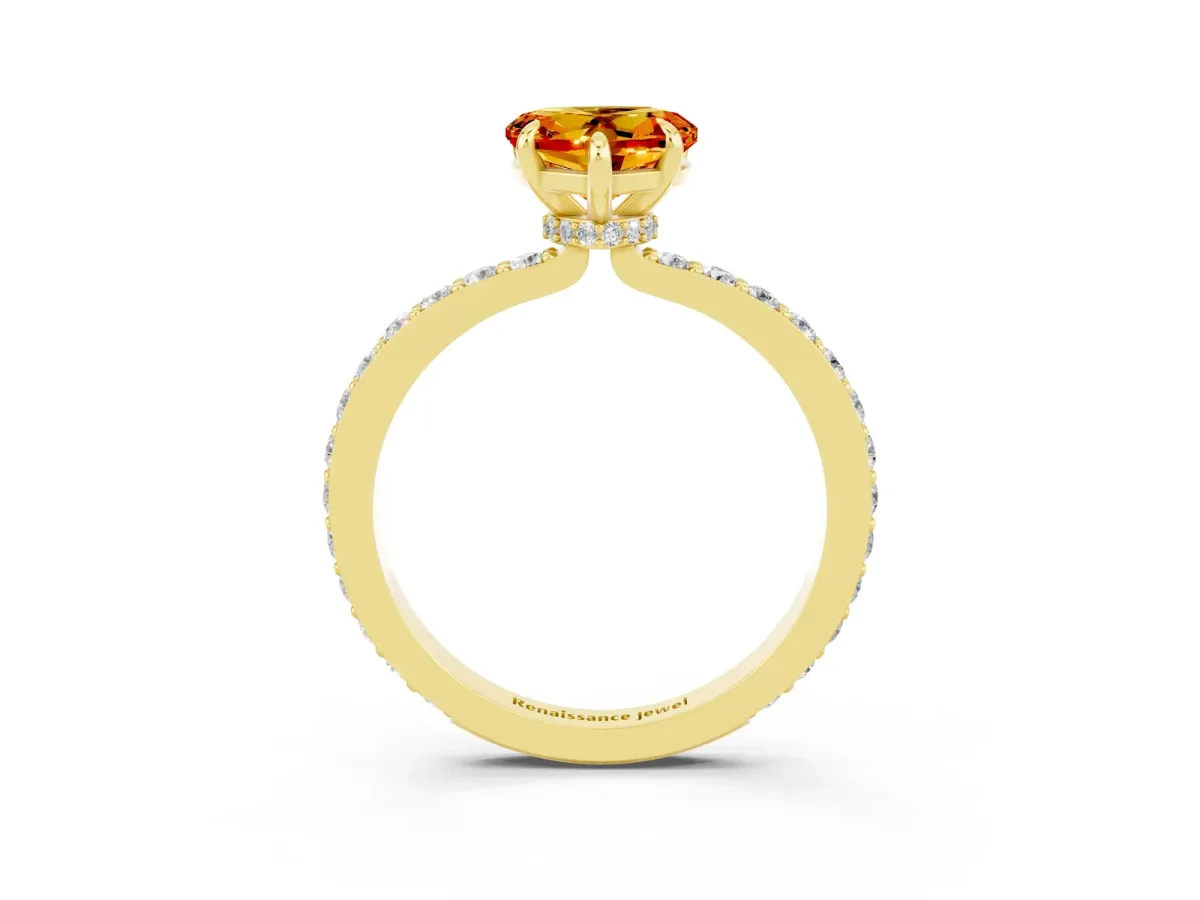 Heart Cut Citrine Solitaire Engagement Ring with Pavé Band and Four-Prong Setting Yellow gold