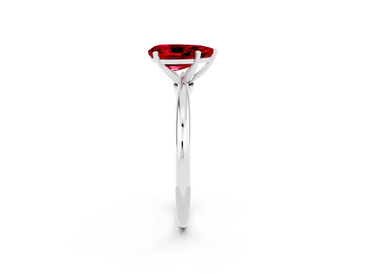 Pear Cut Ruby Solitaire Ring with Six-Prong Setting and Classic Band White gold