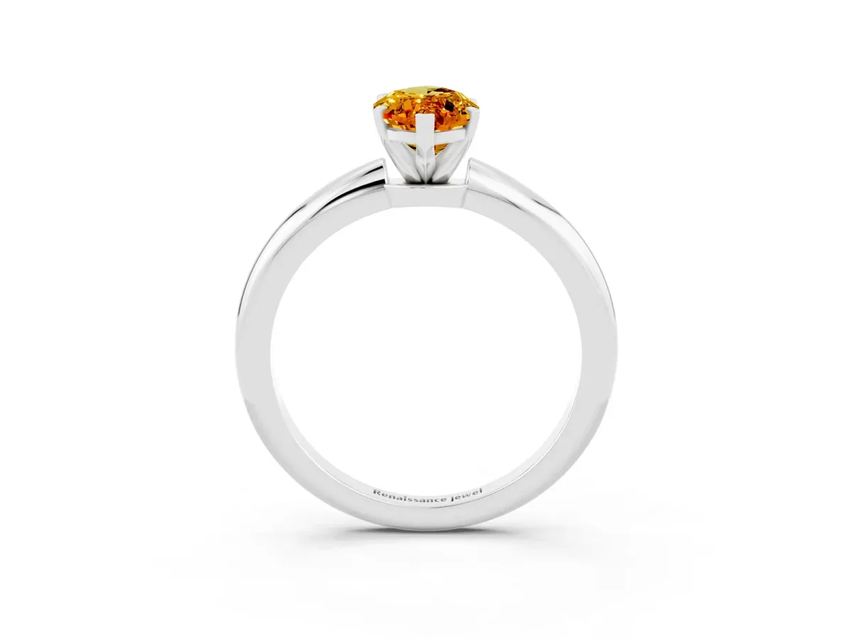 Marquise Cut Citrine Solitaire Ring with Six-Prong Setting and Classic Band Silver