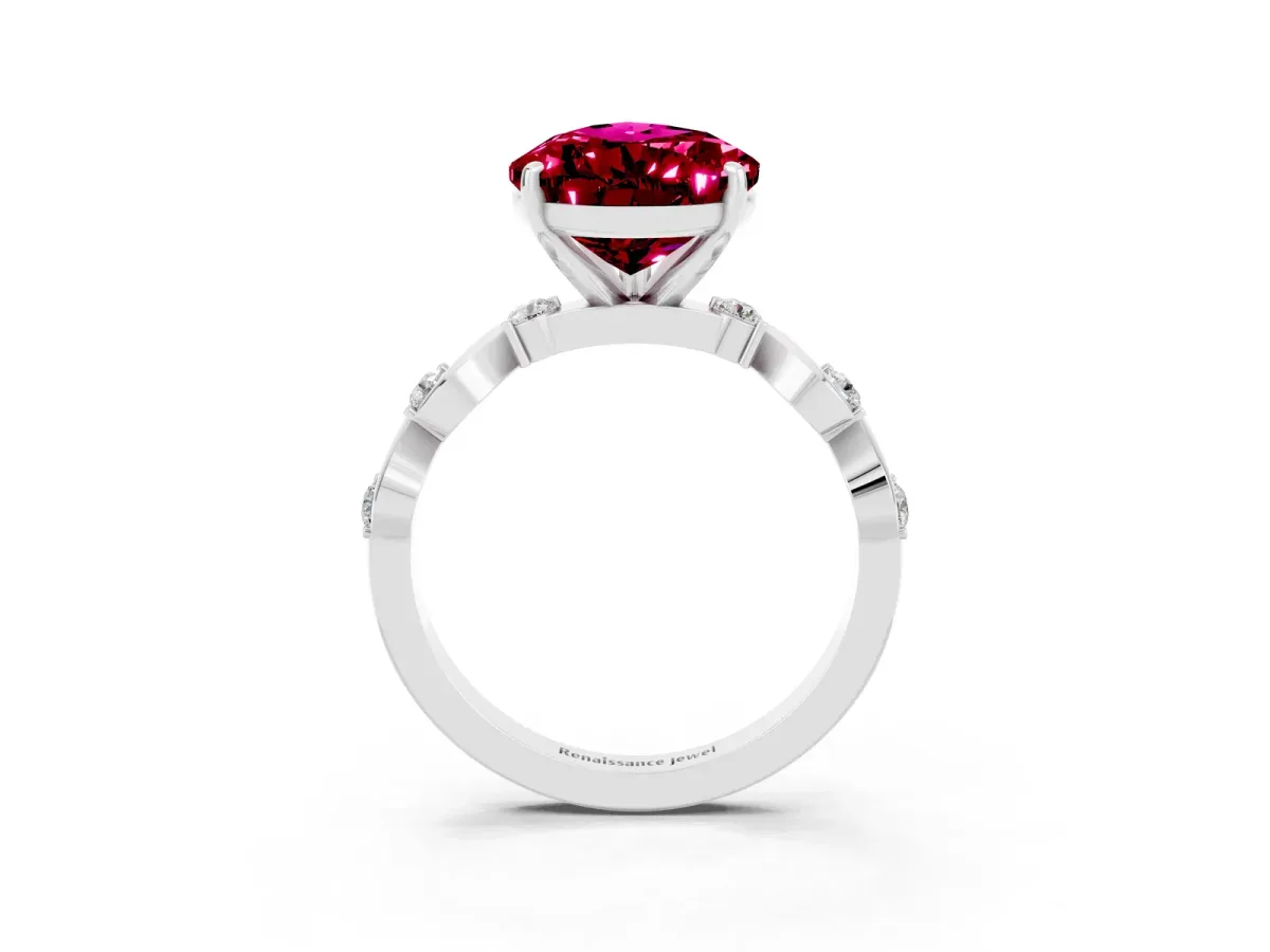 Pear Cut Garnet Solitaire Twisted Band with Round Accents and Prong Setting Silver