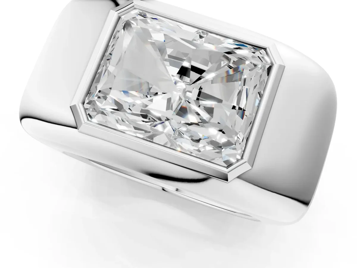 Radiant Diamond Bezel Set Mens Ring Platinum