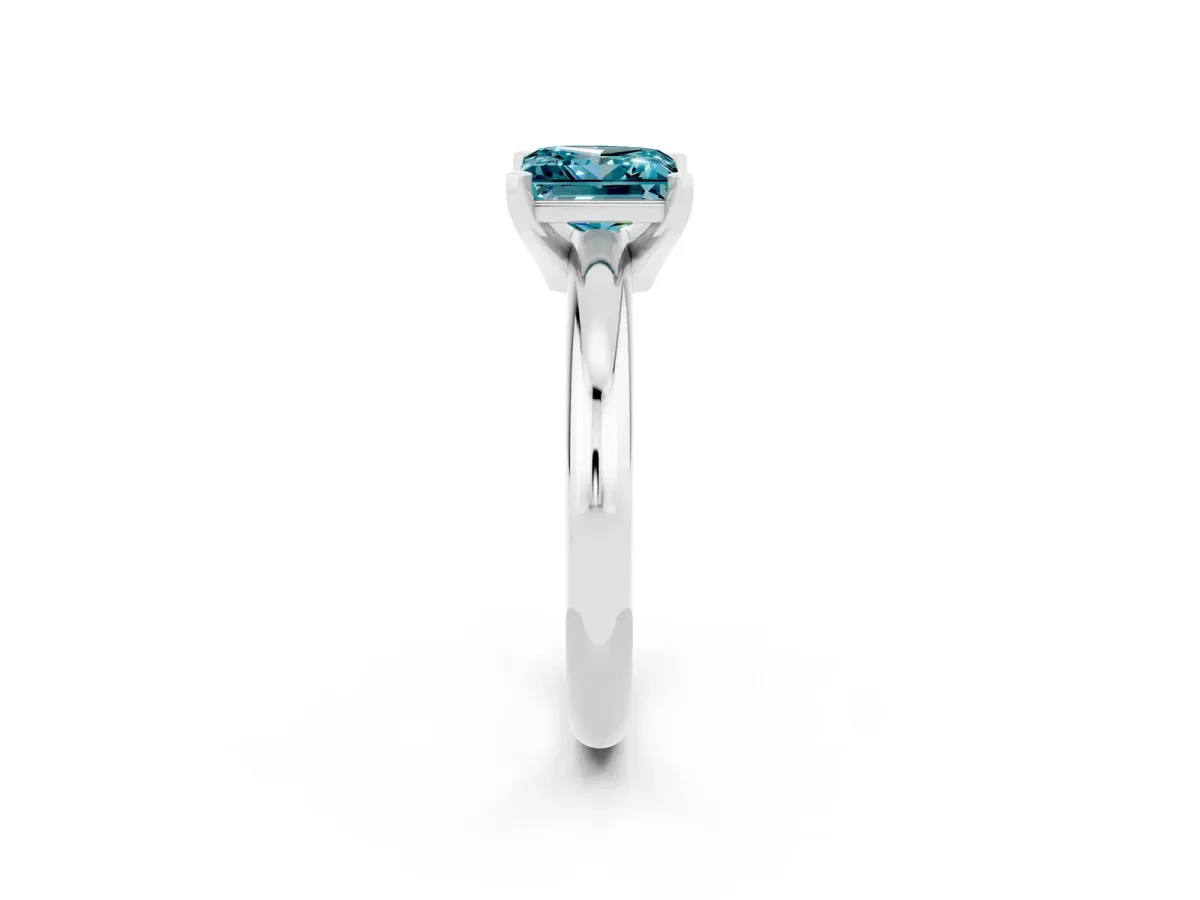 Princess Cut Blue Topaz Solitaire Engagement Ring with Round Band and Four-Prong Setting White gold