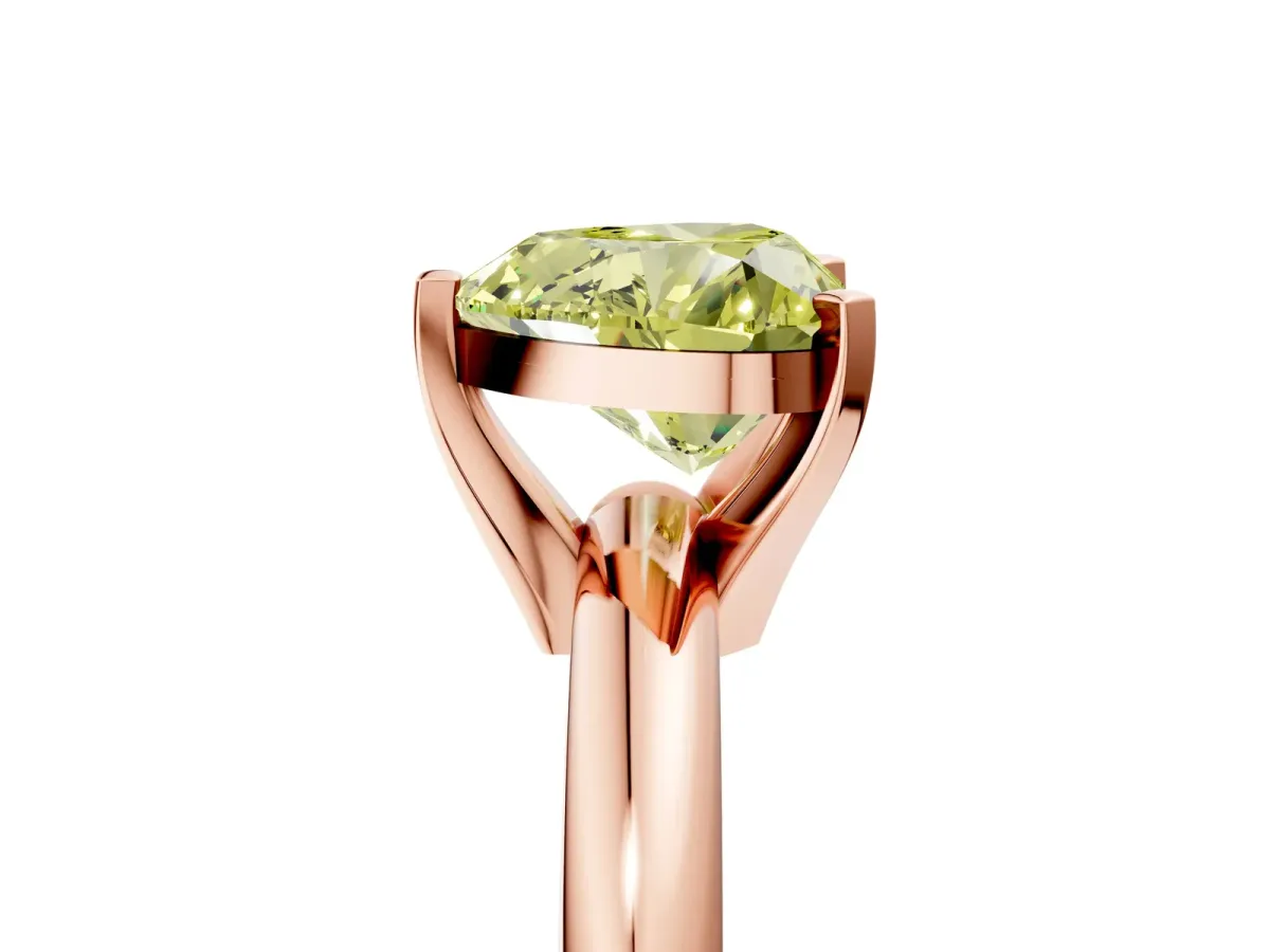 Fancy Yellow Heart Cut Diamond Solitaire Engagement Ring with Round Band and Four-Prong Setting Rose gold