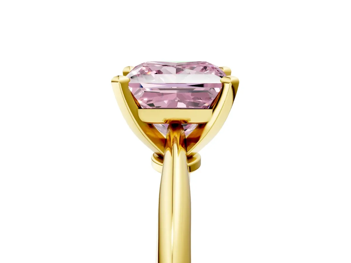 Fancy Pink Princess Cut Diamond Solitaire Engagement Ring with Classic Band and Four-Prong Setting Yellow gold