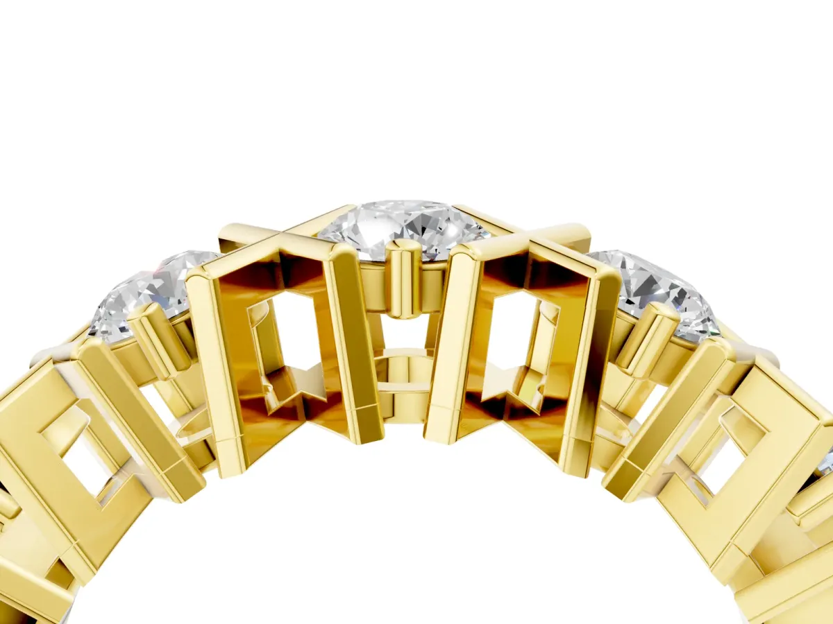 Round Diamond Channel Set Band with X-Prong Detail Yellow gold