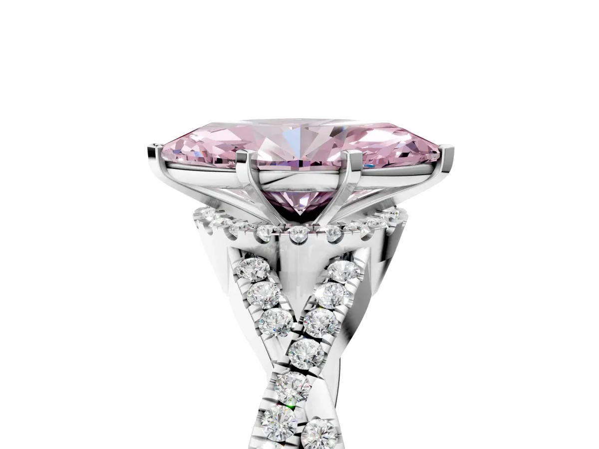 Fancy Pink Marquise Cut Diamond Halo Twist Band Solitaire Prong Setting Ring White gold
