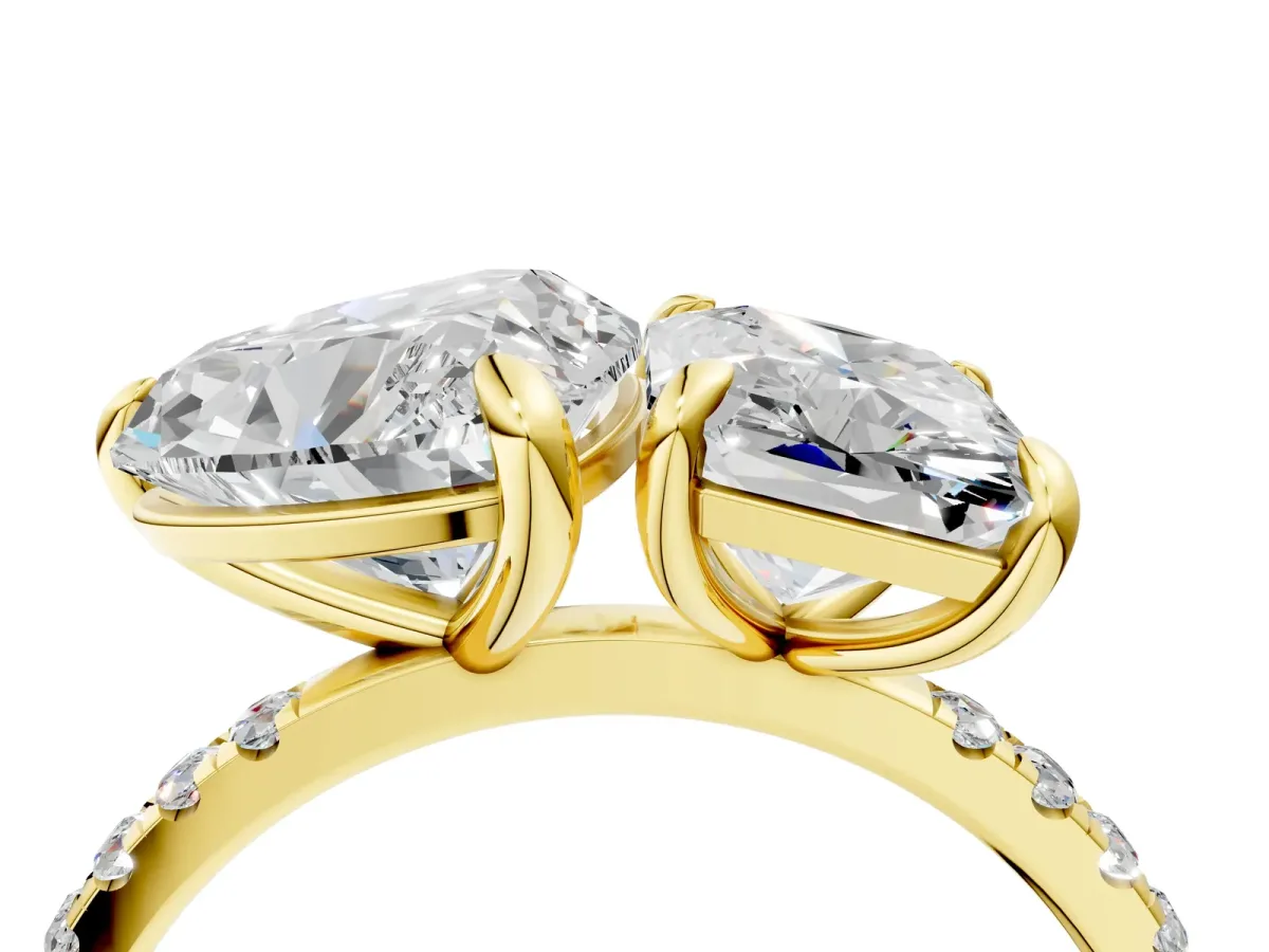 Radiant and Heart Toi Moi Ring with Prong Setting and Pave Band Yellow gold