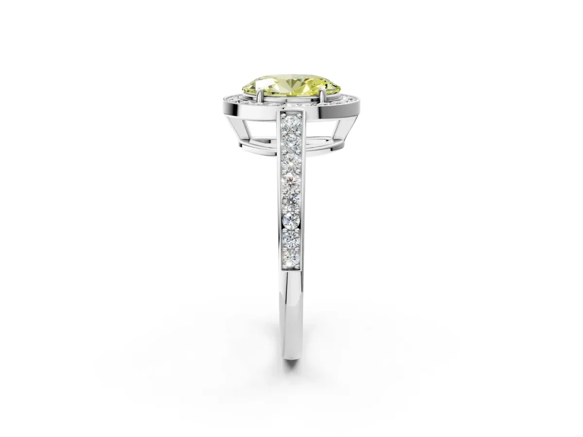 Fancy Yellow Oval Cut Halo Pavé Diamond Engagement Ring with Bezel Setting Silver
