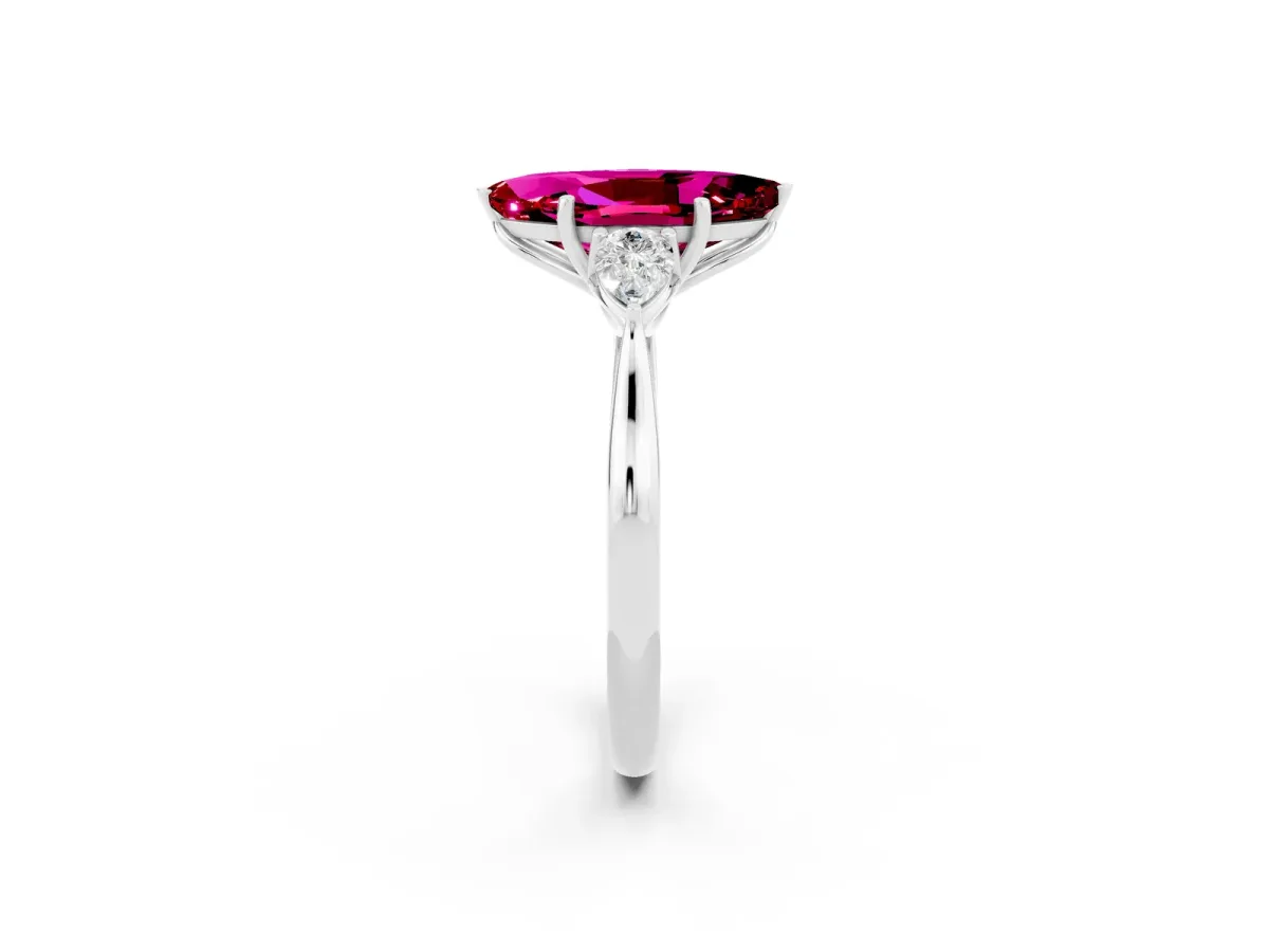 Marquise Cut Garnet Three-Stone Ring with Pear Side Stones and Prong Setting Silver